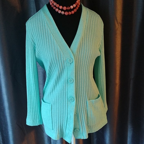 Vintage Tops - Vintage Mint Aqua Green Cardigan Petite L